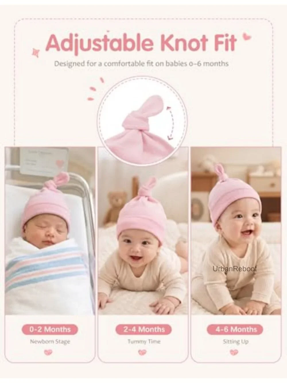 Newborn Cotton Hats 0-6 Months Adjustable Beanie Set of 3